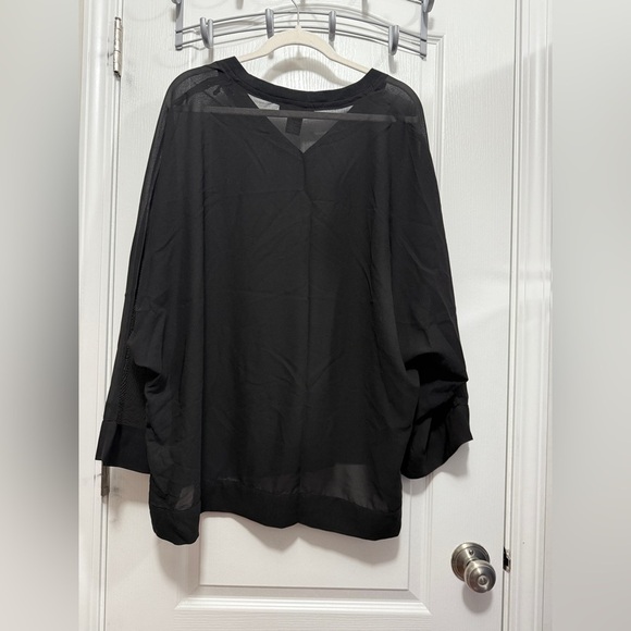 NWT Ashley Stewart Women's 14/16w sheer Black V Neck Blouse Plus Size New dolman - Picture 2 of 14
